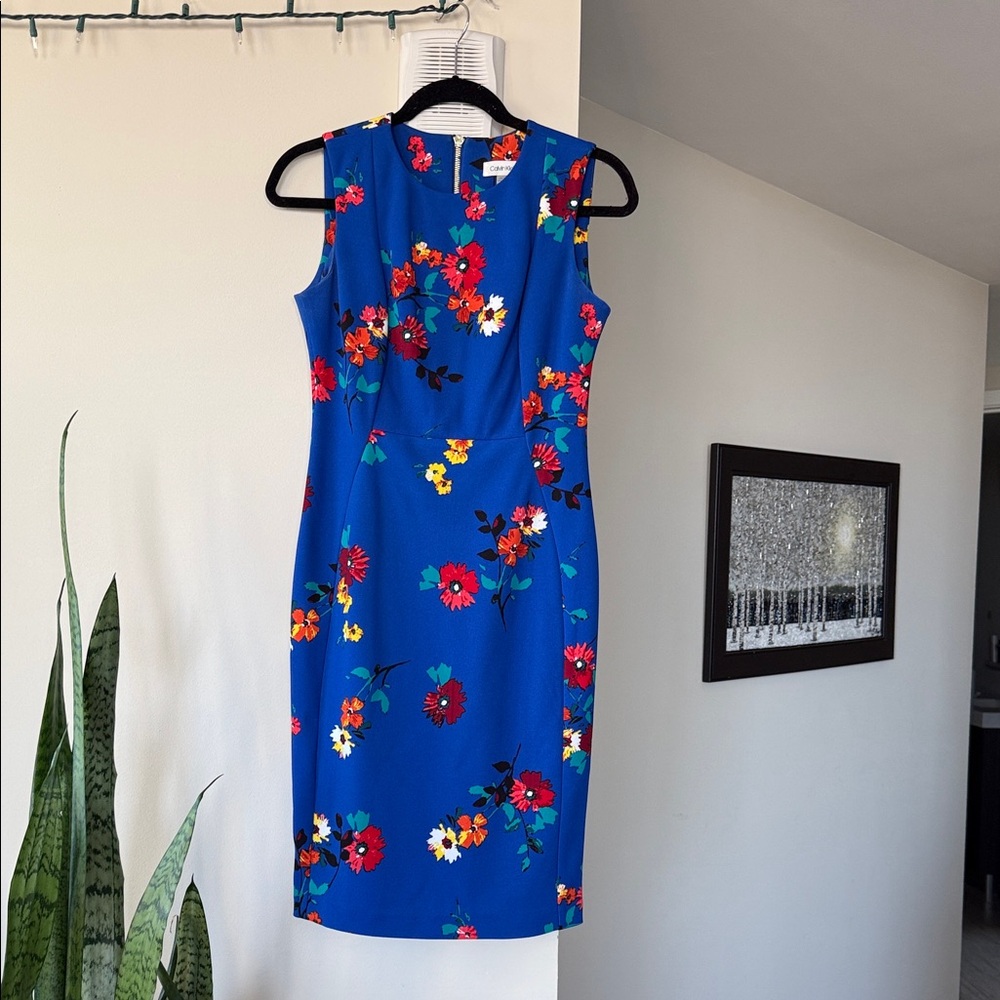 Floral Sleeveless Blue Dress